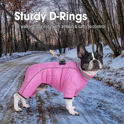 Four Legged Dog Winter Coat for Small Dogs, Warm Puppy Onesie Clothes Christmas, Reflective Turtleneck Dog Jacket with Buckles & D-Rings, Puffer Cold Weather Coat Zipper