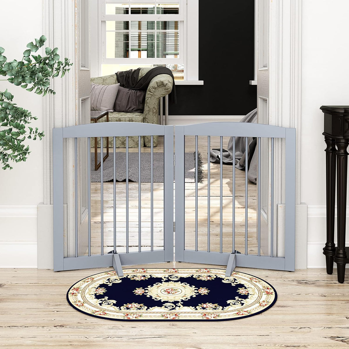 Foldable Freestanding Pet Gate. Flexible room dividing without wall mounting.