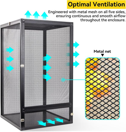 13 Gallon 360° Panoramic Foldable Reptile Terrarium Kit: Crested Gecko Tank and Reptile Cage for Superior Ventilation, Easy Feeding, Sturdiness, and Simple Assembly (Black, 18"x13"x13")