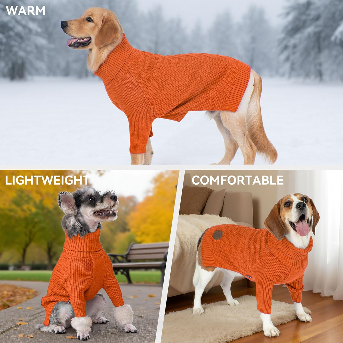 cyeollo 4XL Dog Sweater,Pullover Turtleneck for Large Dogs Classic Knitwear Fall Winter Cold Weather Pet Clothes Warm Pet Apparel Large Big Dog Sweaters Female, Orange XXXXL