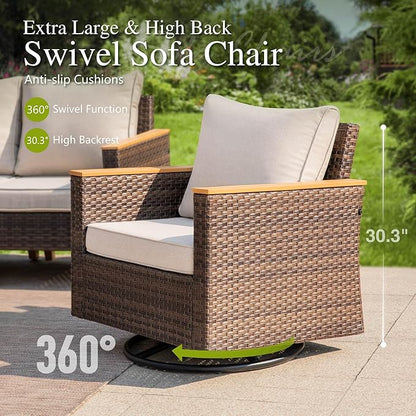 Sophia & William Patio Furniture Set with Swivel Chairs, 7 Piece Outdoor Sectional Furniture Wicker Modular Sofa Couch, Conversation Set for Deck Backyard Lawn, Beige