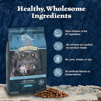 Blue Buffalo Wilderness Natural High-Protein Healthy Weight Dry Food for Large Breed Adult Dogs, Chicken Recipe, 28-lb Bag