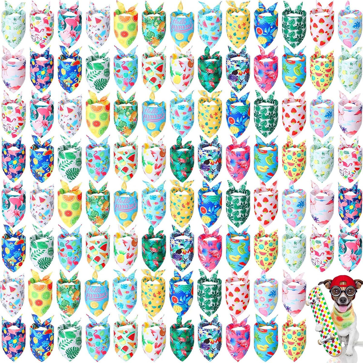Chunful 100 Pieces Dog Bandanas Bulk Summer Pet Bandanas Pack Triangle Scarf Bib Kerchief Set for Small Large Dog Costume Accessories Decoration(25.6 x 17.7 x 17.7,Fruit)