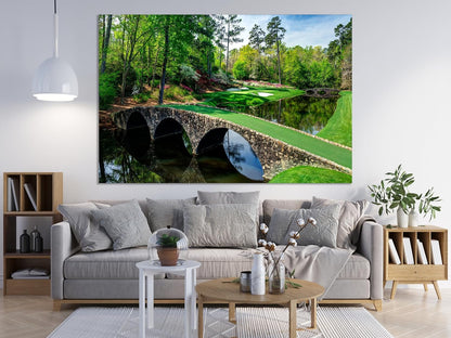 Nature Wall Art Prints - Ocean Forest Mountain Lake Canvas Landscapes - Small to Extra Large Living Room Bedroom Kitchen Bathroom Décor (Golf Course with Stone Bridge, 16L" x 24W")