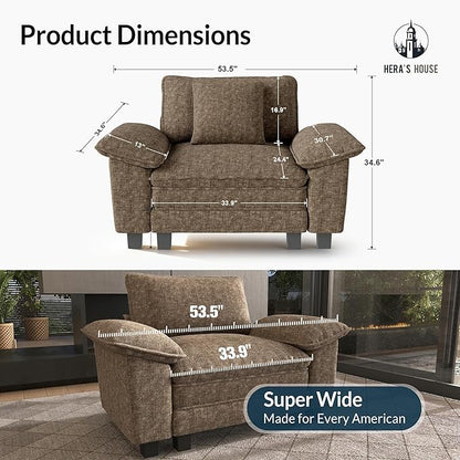 HERA'S HOUSE 54" Modular Sectional Sofa Couches for Living Room, Comfy Cloud Couch 1-Seater Deep Seat Sofa with Throw Pillow, Chenille Taupe