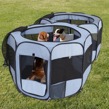 2-in-1 Dog Playpen, Pop Up Cat Puppy Pet Playpen, Indoor Outdoor Cats Enclosed, Cat Tent Crate Cage Kennel, Portable Playpen for Kitten and Small Animals(No Divider, Unified Space)