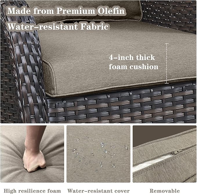 Belord Outdoor Furniture Sectional Sofa L Shaped Couch - Patio Wicker Set with 2 Swivel Glider Chairs, 8 Piece Rattan Patio Conversation Sets with Gray Cushion for Deck Backyard Sunroom Grey Cushion