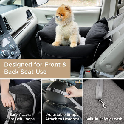 Memory Foam Car Booster Seat. Padded, secure travel seating for small dogs.