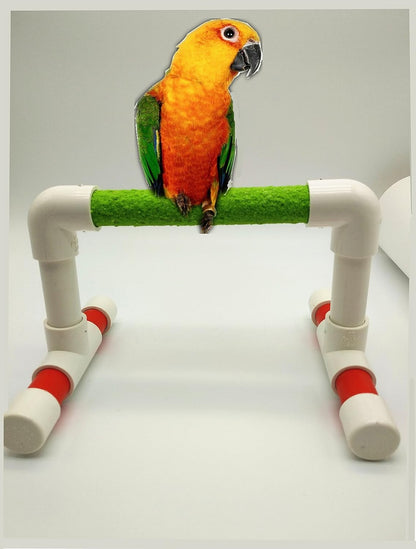 Hypeety Small Bird Parrot Stand Perch Table Top Stand Playground Grind Perch Swing Training Playstand Exercise Chew Toys for Budgies Parakeet Cockatiel Conure Finch (Stainless Steel Tray, L)
