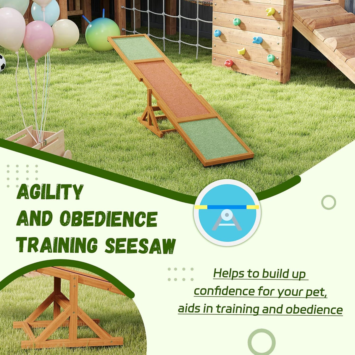 PawHut Wooden Dog Agility Seesaw for Training and Exercise, Platform Equipment Run Game Toy, Weather Resistant Pet Supplies, 83" L x 16" W x 14" H, Orange