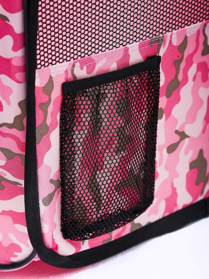 Pawer 45”×24” 8-Panel Foldable Pet Playpen, Pink Camouflage Pattern, Personalize Fabric Piece Available, for Cat/Dog/Puppy, 600D Oxford Cloth Portable Indoor & Outdoor Kennel with Carry Bag