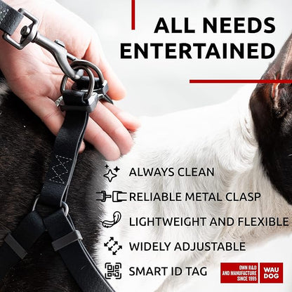 WAUDOG Waterproof Harness - Adjustable for Large, Small and Medium Dogs - Heavy Duty with Durable Metal Clasp and QR Tag - Boy & Girl - Black (16-22in)
