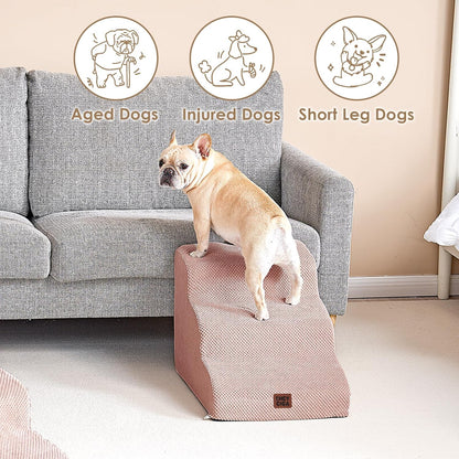 EHEYCIGA Curved Dog Stairs Ramp for Small Dogs 15.7" H, 3-Step Dog Steps for Couch Sofa and Chair, Pet Stairs for Cats, Non-Slip Balanced Pet Steps Indoor, Dusty Pink