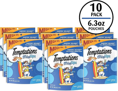 Temptations MixUps Surfer's Delight Flavor Crunchy and Soft Cat Treats, 6.3 oz. Pouch (Pack of 10)