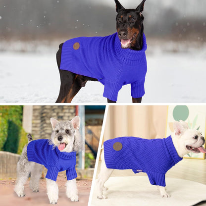 cyeollo Dog Sweater Pullover Turtleneck for Dogs, Classic Knitwear Fall Winter Cold Weather Doggie Clothes Warm Pet Apparel Small Medium Large Dog Sweaters, Royal Blue M