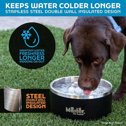 Master Pet Supply Stainless Steel Dog Bowls - 32 oz, Heavy Duty - Glacier Blue, Double Wall Extra-Thick Insulated, Non-Slip Pet Water Bowl for Dogs, Cats & Pets, Anti Rust Metal, Dish Washer Safe