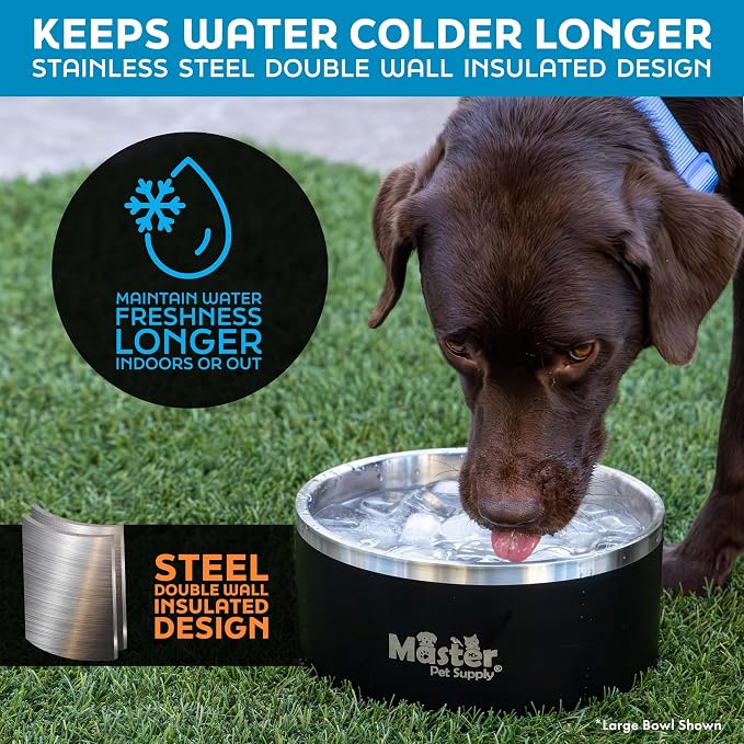 Master Pet Supply Stainless Steel Dog Bowls - 32 oz, Heavy Duty - Rose Quartz, Double Wall Extra-Thick Insulated, Non-Slip Pet Water Bowl for Dogs, Cats & Pets, Anti Rust Metal, Dish Washer Safe