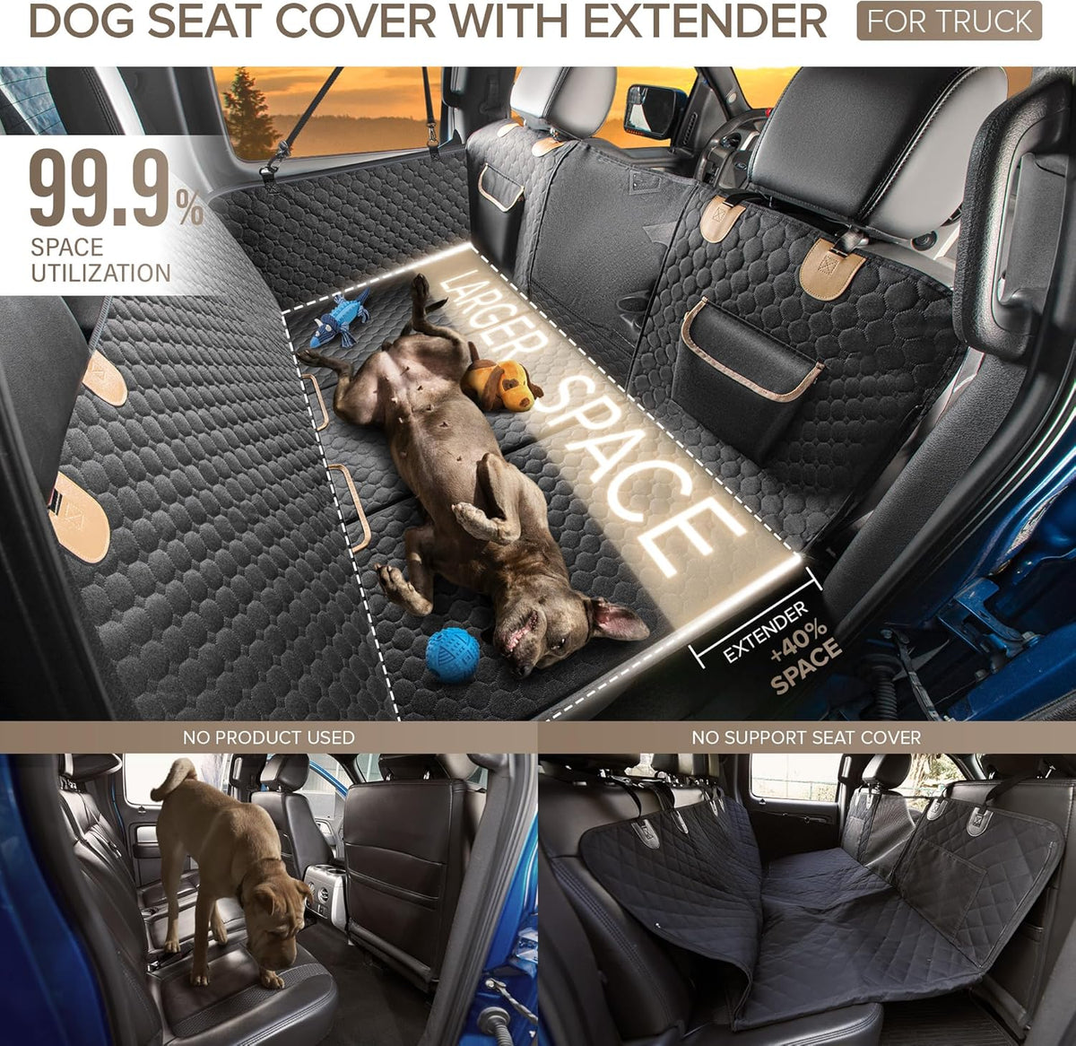 XL Truck Back Seat Extender for Dogs, Hard Bottom Dog Car Seat Cover for Back Seat, Heavy Duty Dog Hammock for Aggressive Chewers, Waterproof Pet Seat Covers for Trucks, F150, Ram1500, Large SUV
