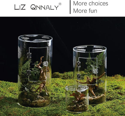 Acrylic Terrarium for Reptiles & Spiders – Small/Medium/Large Leak-Proof Enclosure (Horizontal/Vertical) | Ideal for Tarantulas, Jumping Spiders, Frogs & Geckos(Medium, Round)