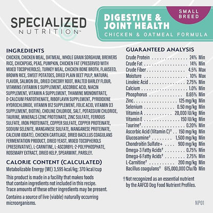 Natural Balance Specialized Nutrition Dry Dog Food with Chicken and Oatmeal for Dogs, Small Breed Digestive & Joint Health, Natural Ingredients with Added Vitamins & Minerals - 3.5 lbs