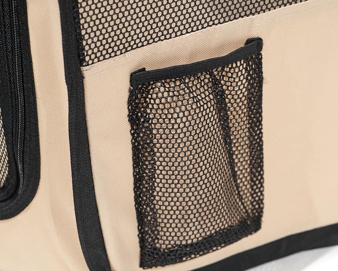 Pawer 45”×24” 8-Panel Foldable Pet Playpen, Blue+Beige, Personalize Embroidery Extra Fabric Piece Available, for Cat/Dog/Puppy, 600D Oxford Cloth Portable Indoor & Outdoor Kennel with Carry Bag