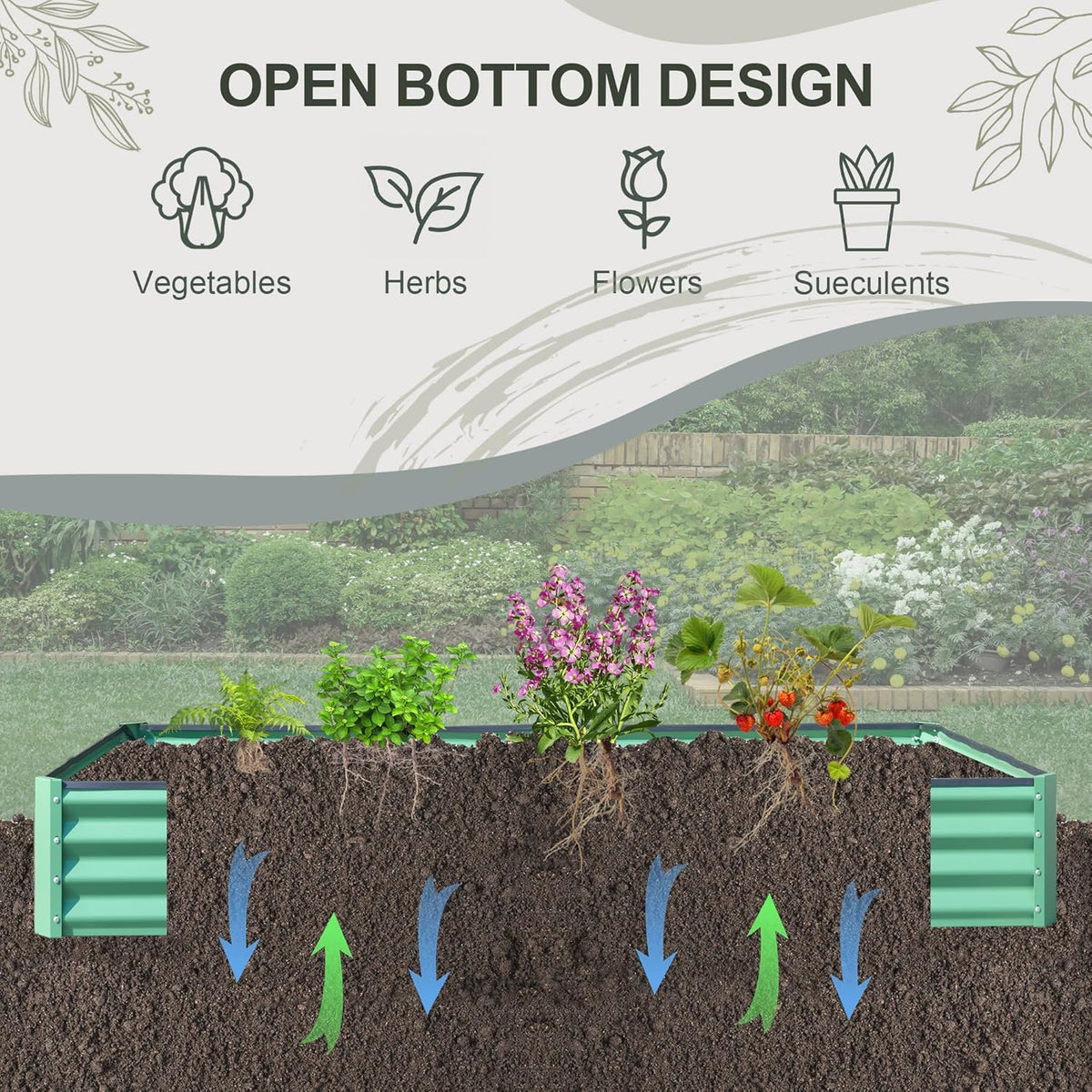 Domi Galvanized Raised Garden Bed, 6x3x1Ft Thickening Metal Planter Box for Vegetables Bottomless for Backyard Outdoor, 1" Deep w/ 128 Gallon Capacity - Green