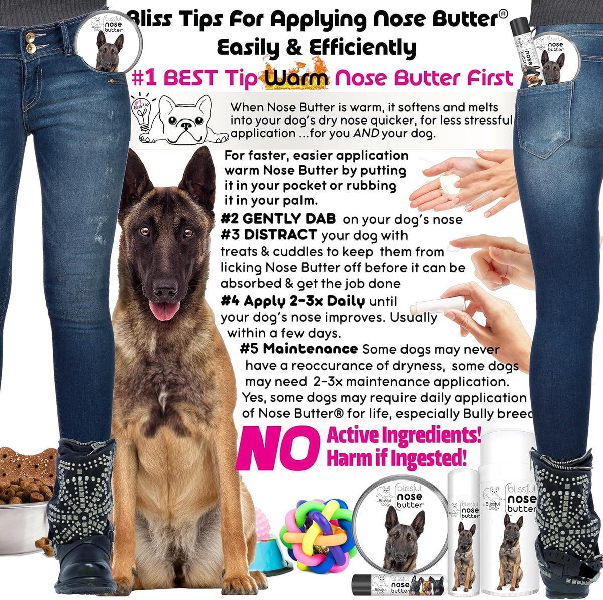 The Blissful Dog Belgian Malinois Nose Butter for Dry, Cracked Skin, Lick-Safe Dog Nose Balm with Moisturizing Shea Butter, Almond, Olive, and Essential Oils, Pet Supplies, Uncented, 8 oz.