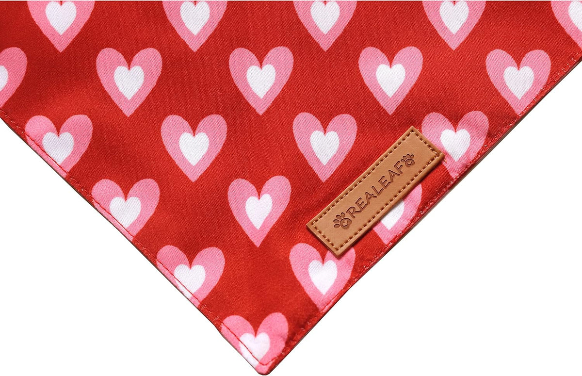 Realeaf Love Dog Bandanas 2 Pack, Triangle Reversible Mothers Day Valentine's Day Pet Scarf for Boy and Girl, Premium Durable Fabric, Holiday Bandana for Small and Medium Dogs (Small)