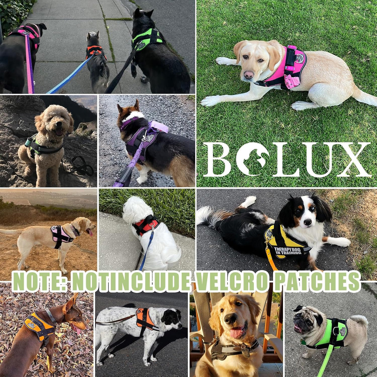 Bolux Dog Harness, No-Pull Reflective Dog Vest, Breathable Adjustable Pet Harness with Handle for Outdoor Walking - No More Pulling, Tugging or Choking