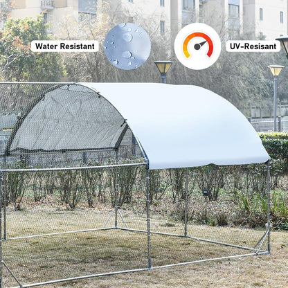 4ever2buy Large Metal Chicken Coop with Run Walk-in Poultry Cage Chicken Runs House Pen Cage Dome Roofed Chicken Coops with Anti-Ultraviolet Cover for Outdoor Backyard Farm Use 9.5'W x 19.3'L x 6.3'H