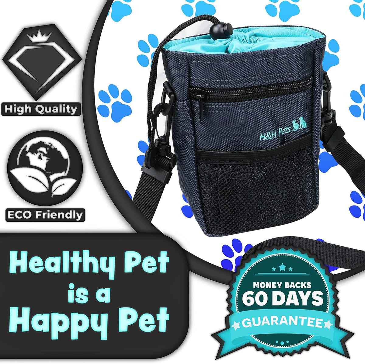 H&H Pets Dog Treat Pouch with Shoulder Strap, Waste Bag Dispenser, Dog Treat Pouch, Training Accessories