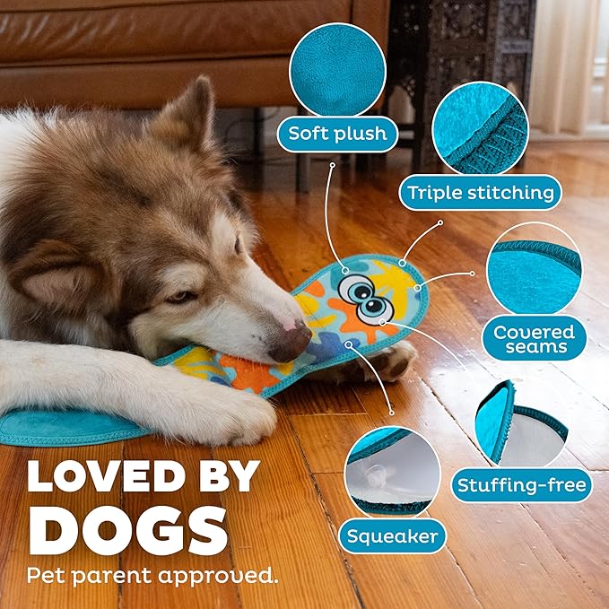 Outward Hound Tough Skinz Durable Squeaky Dog Toy with Two Tough Layers, Snake, Blue, Large