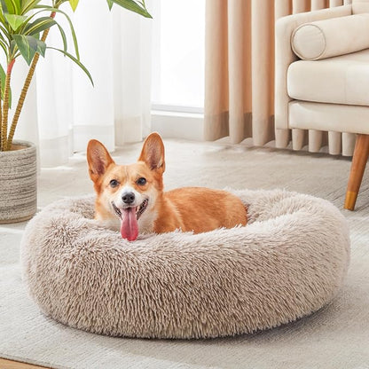 Western Home Calming Donut Medium Dog Bed Washable Pet Bed,30" Brown | Fluffy Faux Fur Round Cuddler,Anti-Anxiety,Anti-Slip Bottom,Plush Pet Dog Beds for Medium Sized Dogs,Up to 45 LBS