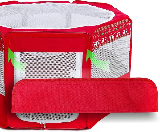 Pawer 45”×24” Pet Playpen Personalize Embroidery Piece, Christmas Red