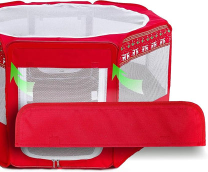 Pawer 45”×24” Pet Playpen Personalize Embroidery Piece, Christmas Red