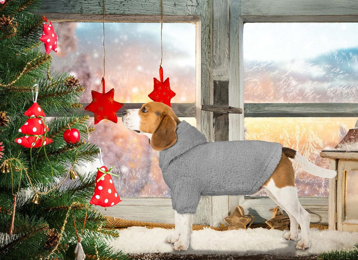 Fuzzy Dog Sweaters for Large Dogs Pet Hoodie Clothes Warm Soft Pet Coats Hooded Sweatshirt Dog Hoodie for Large Dogs(Grey-L)