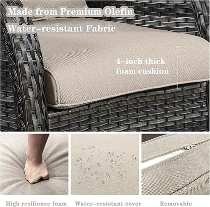 Belord Outdoor Swivel Rcoker Patio Chairs - Outdoor Swivel Patio Chairs Set of 2 Wicker Chair Patio Furniture Sets with Covered Cushion for Porch Deck Balcony Garden, Beige