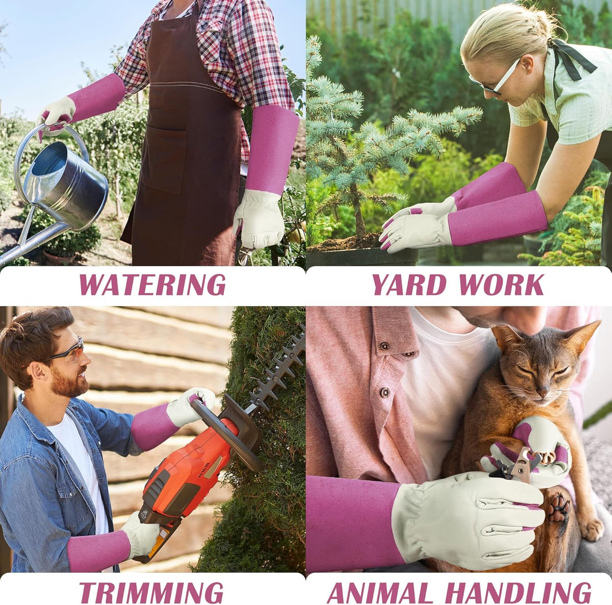 HANDLANDY Rose Pruning Gardening Gloves for Men & Women, Thornproof Long Gauntlet Gloves, Pigskin Leather - Breathable & Durability (Large)
