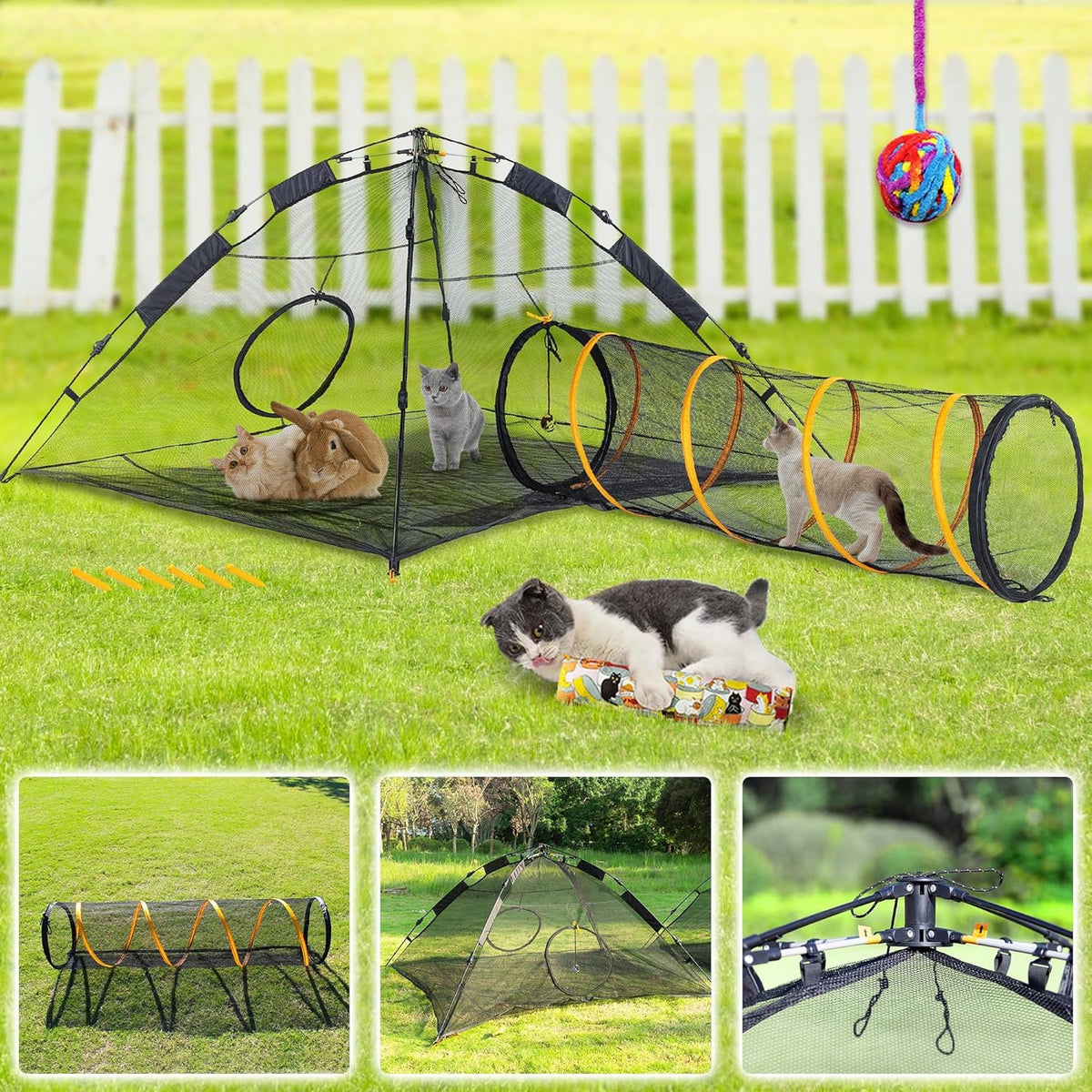 Cat Tent for Indoor and Outdoor Cat Enclosures(Outdoor, Tunnel, and Playhouse) Kitty Playpen X-Large Portable Kitten Tunnel Play Tents for Cats Rabbits and Small Animals