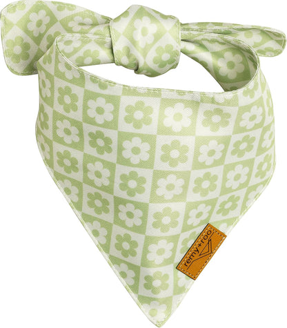 Remy+Roo Large Spring Dog Bandanas - 4 Pack Daisy Set | Premium Durable Adjustable Polyester Fabric | Patented Shape Girl Dog Bandana, Trendy Pattrens, Floral Dog Bandana