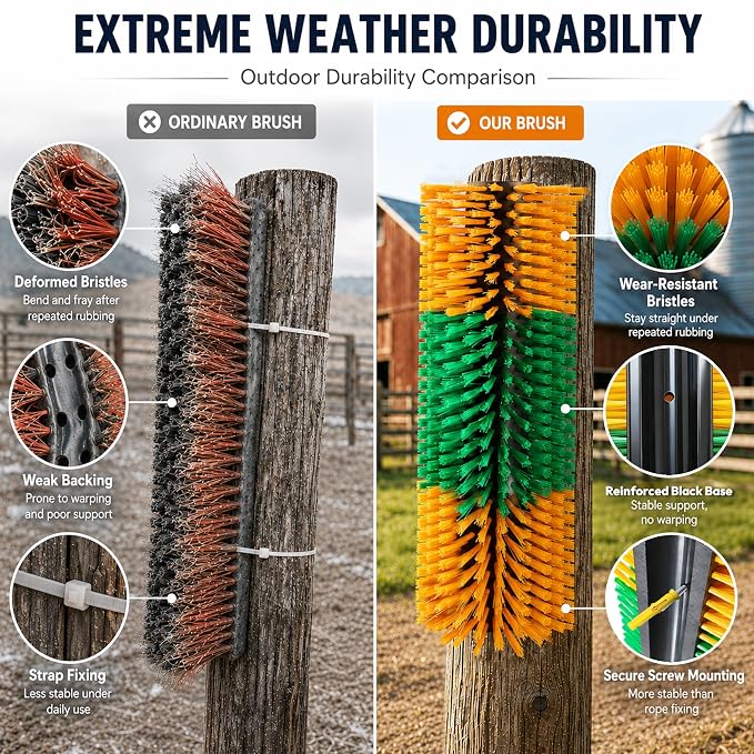 Livestock Scratching Brush, 4-Pack-Grooming Posts for Cows, Horses, Goats and Pigs with 8 Screws, Help Relieve Discomfort in Livestock and Prevent Damage to Fences