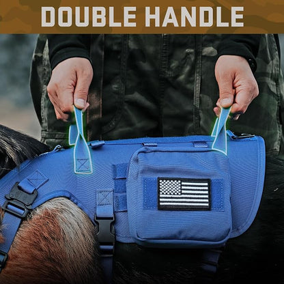 Forestpaw Tactical Dog Harness Tactical Dog Collar with Bungee Leash Set,No Pull Military Dog Harness for Walking Training,Adjustable for Medium Dogs,Blue,Chest 17-25"