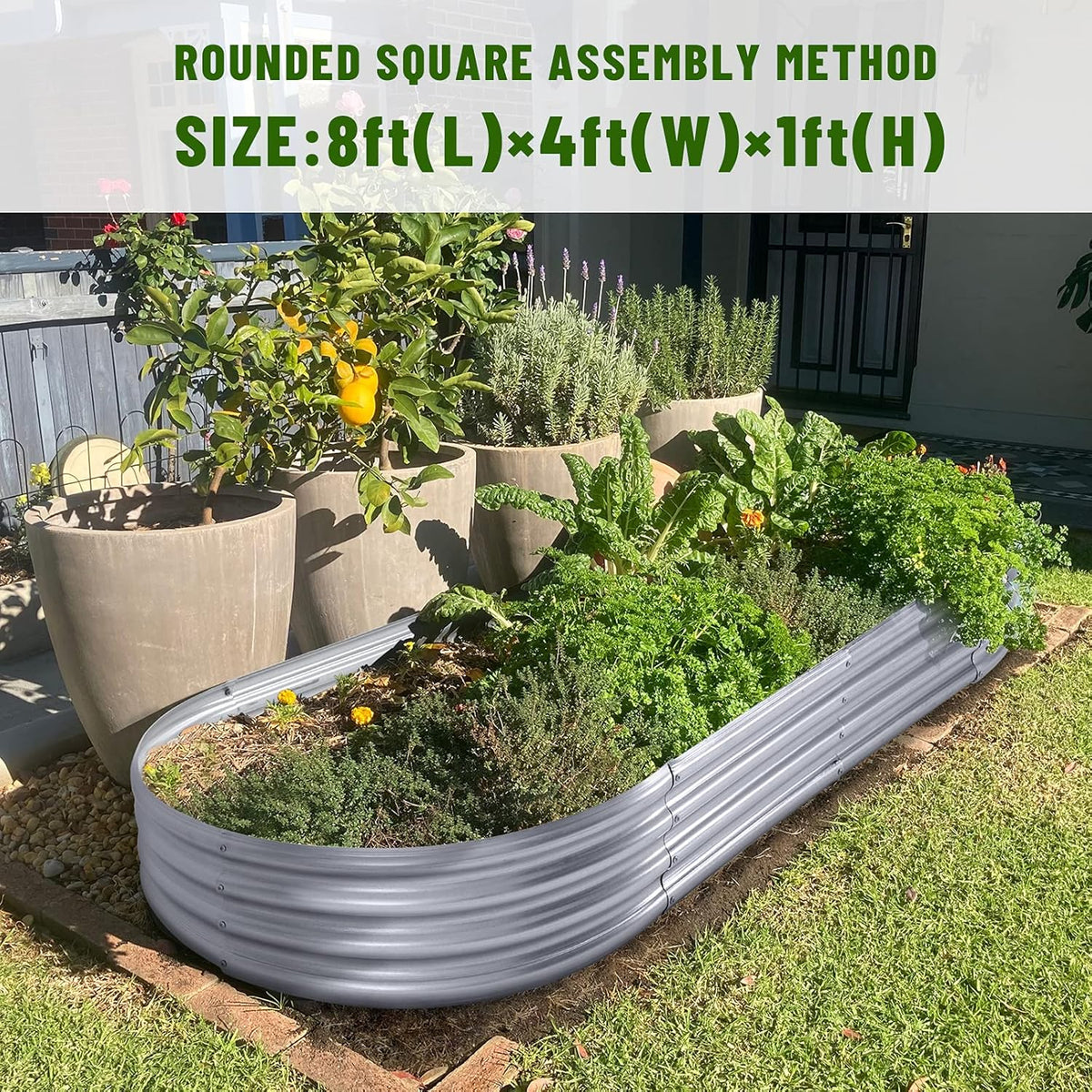 Land Guard 2Pcs Galvanized Steel Raised Garden Bed,8 x 4 x 1 ft Large Metal Raised Planter Beds, Aluminum Raised Garden Bed for Vegetables, 8 x 4 x 1ft(2pcs)