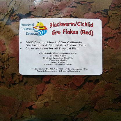 Aquatic Foods Inc. Flakes - 45% California Blackworm & Cichlid Red GRO Color Flake Mix for Discus, Cichlids, Tetras, Guppies, Live Bearers, All Community Tropical Fish - Premium AF Flakes - 1/2-lbs