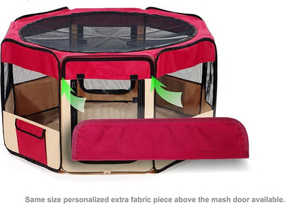 Pawer 36”×18.5” 8-Panel Foldable Pet Playpen, for Small Medium Cat/Dog/Puppy, Burgundy+Beige, 600D Oxford Cloth Portable Indoor & Outdoor Kennel with Carry Bag, Multiple Sizes & Colors Available