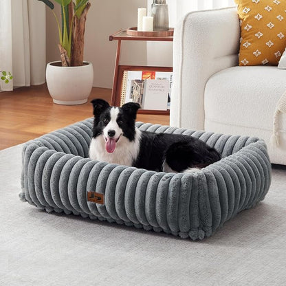 Dog Beds Large Sized Dog,Rectangle Orthopedic Pet Bed for Large Dog, Comfort Fluffy Memory Foam Dog Beds with Anti-Slip Bottom,Grey(35x25x9inchs)