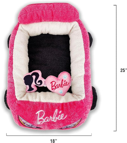 Barbie Plush Car Pet Bed- Themed Plush Pink Pet Bed for Dogs and Cats – Soft and Cozy Pet Bed with Barbie Pillow and Car Design