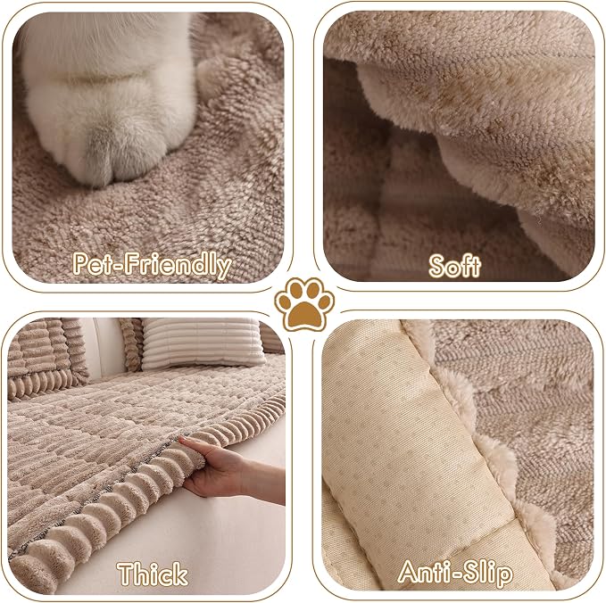 Couch Cover for Sofa, Sectional Couch Cover for Dogs, Sofa Cover Washable, Cushion Cover Blanket Pad Bed Mat for Pets, Fleece Furniture Protector, Brown, 27.6x82.7in