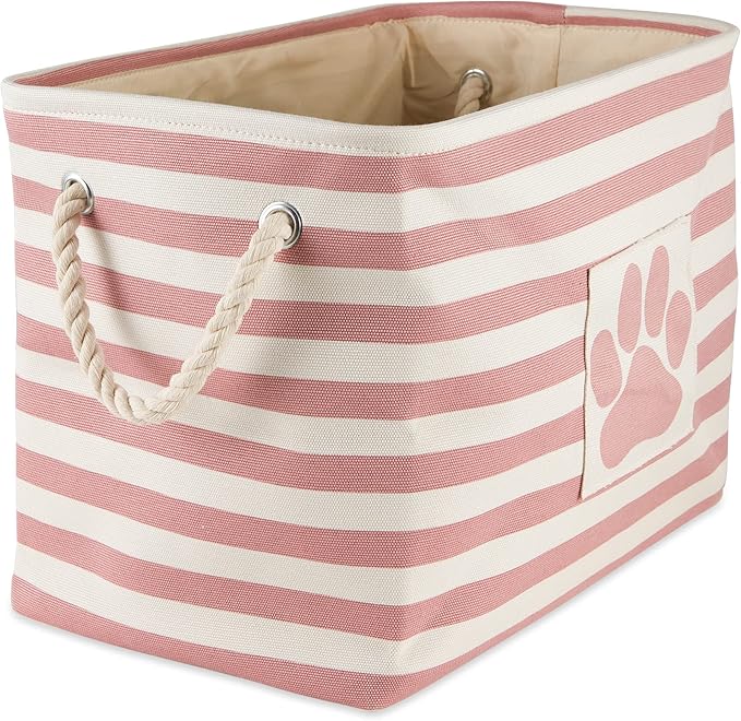 Bone Dry Pet Storage Collection Striped Paw Patch Bin, Rose, Medium Rectangle