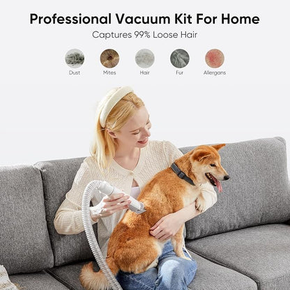 NEWBULIG Pet Grooming Vacuum Kit for Cats and Dogs, 2.5L Dust Cup | 3 Suction Modes and 5 Groomer Tools, Low Noise for Cats, Dogs Other Animals Hair Trimmer, White